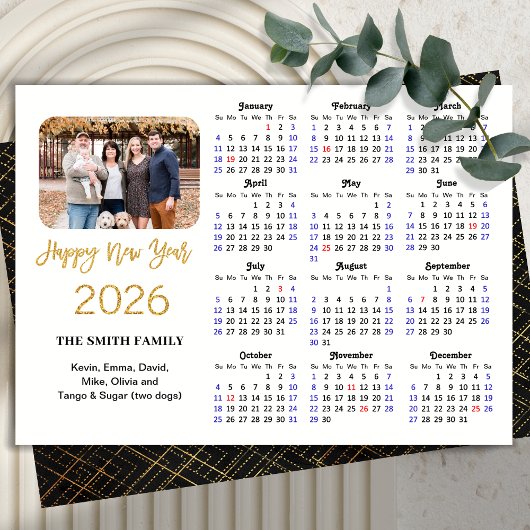 2025 Kalender Elegant Gouden Glitter Script Foto Feestdagenkaart