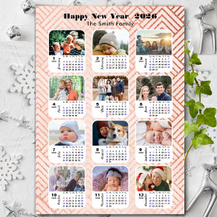 2025 Kalender Familie 12 Foto Collage Modern Roze Feestdagenkaart