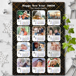 2025 Kalender Familie 12 Foto Collage Modern Zwart Feestdagenkaart