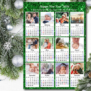 2025 Kalender Familie 12 Foto Modern Green Glitter