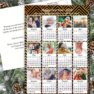 2025 Kalender Familie 12 Foto Modern Roze Goud Feestdagenkaart