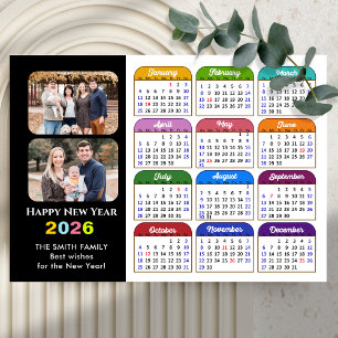 2025 Kalender Familie 2 Foto Modern Zwart Kleurrij Feestdagenkaart
