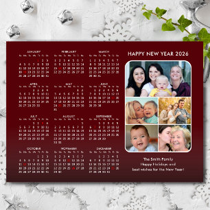 2025 Kalender Familie 5 Foto Modern Rood Minimalis Feestdagenkaart