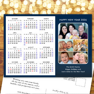 2025 Kalender Familie Foto Modern Blauw Minimalist Feestdagenkaart