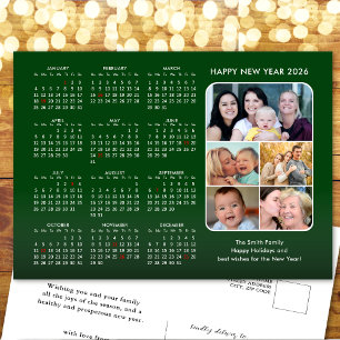 2025 Kalender Familie Foto Modern Groen Minimalist Feestdagenkaart
