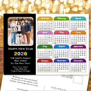 2025 Kalender Familie Foto Modern Zwart Kleurrijk Feestdagenkaart
