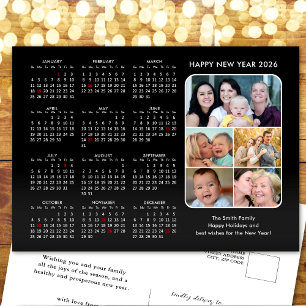 2025 Kalender Familiefoto Modern Zwart Minimalist Feestdagenkaart