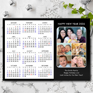 2025 Kalender Familiefoto Modern Zwart Minimalist Feestdagenkaart
