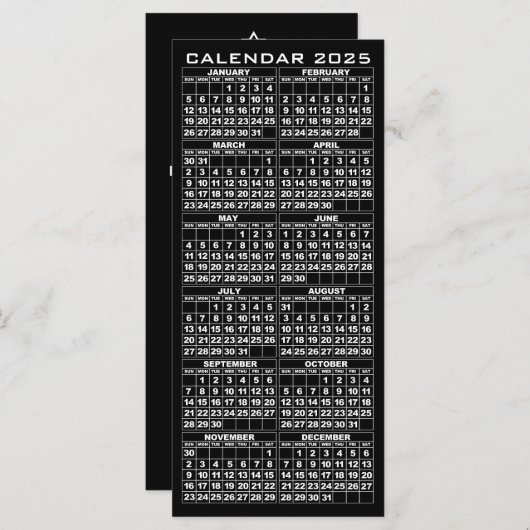 2025 Kalender Feestdagen Rack Kaart Black Tree (Voorkant / Achterkant)