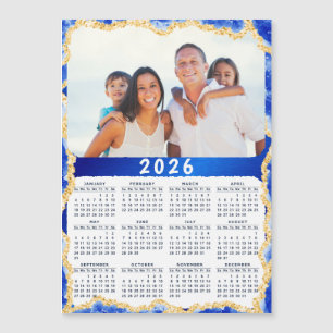 2025 Kalender Fotomagneet in Blauw en Goud Kleuren