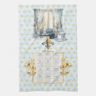 2025 Kalender Handdoek Blauw Fleur de Lis Parijse