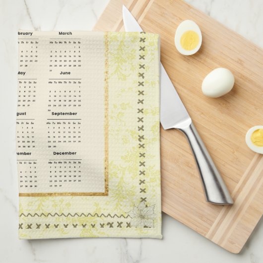 2025 Kalender Handdoek Geel Goudvink (Quarter Fold)