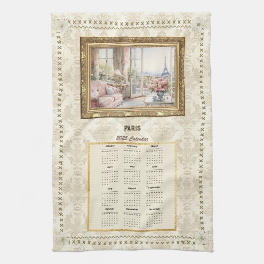 2025 Kalender Handdoek Paris Uitzicht Aangepaste B (Verticaal)