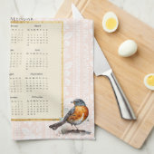 2025 Kalender Handdoek Robin Bird Peach Damask (Quarter Fold)