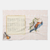 2025 Kalender Handdoek Robin Bird Peach Damask (Horizontaal)