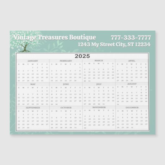 2025 Kalender Hart Blad Boom Bloemen Munt Groen (Voorkant)