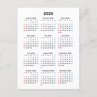 2025 Kalender Kaart: Zondag Start, Zwart & Wit Briefkaart