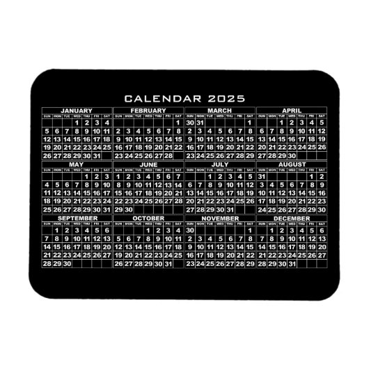 2025 Kalender Magnet Zwart Magneet (Horizontaal)