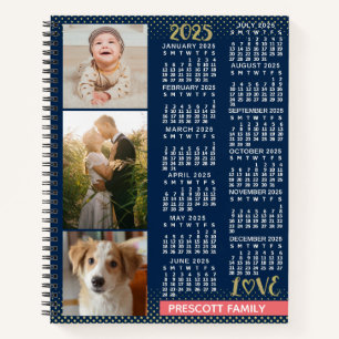 2025 Kalender Marine Koraal Goud Familie Fotocolla Notitieboek