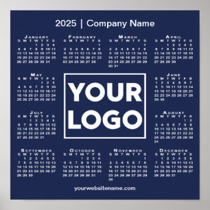 2025 Kalender met Bedrijf Logo en Naam Navy Blue Poster