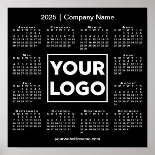 2025 Kalender met Bedrijf Logo en Naam Zwart Poster