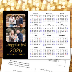 2025 Kalender Modern Zwart Goud Glitter 2 Foto Feestdagenkaart