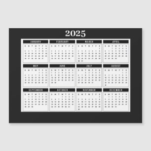 2025 Kalender Modern Zwart Wit Magnetische Kaart