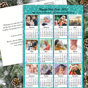 2025 Kalender Moderne Familie 12 Foto Blauw Glitte Feestdagenkaart