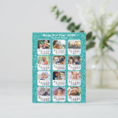 2025 Kalender Moderne Familie 12 Foto Blauw Glitte Feestdagenkaart (Staand voorkant)