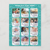 2025 Kalender Moderne Familie 12 Foto Blauw Glitte Feestdagenkaart (Voorkant)