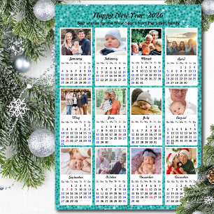 2025 Kalender Moderne Familiefoto Feestelijk Groen Feestdagenkaart