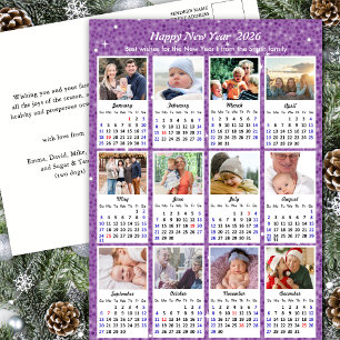 2025 Kalender Moderne Familiefoto Paarse Glitter Feestdagenkaart