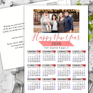 2025 Kalender Moderne Roze Familie Foto Minimalist Feestdagenkaart