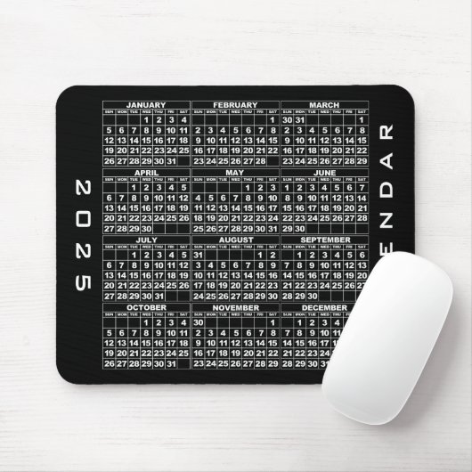 2025 Kalender Mousepad Zwart Muismat (Met muis)