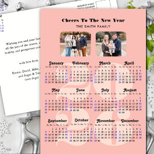 2025 Kalender Nieuwjaar Elegant Roze Familie 2 Fot Feestdagenkaart
