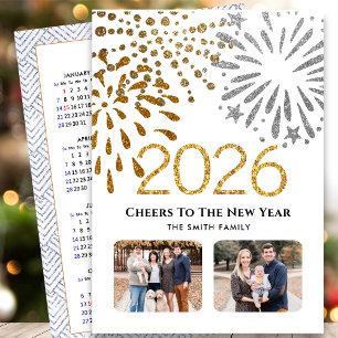 2025 Kalender Nieuwjaar Vuurwerk Goud Familiefoto Feestdagenkaart