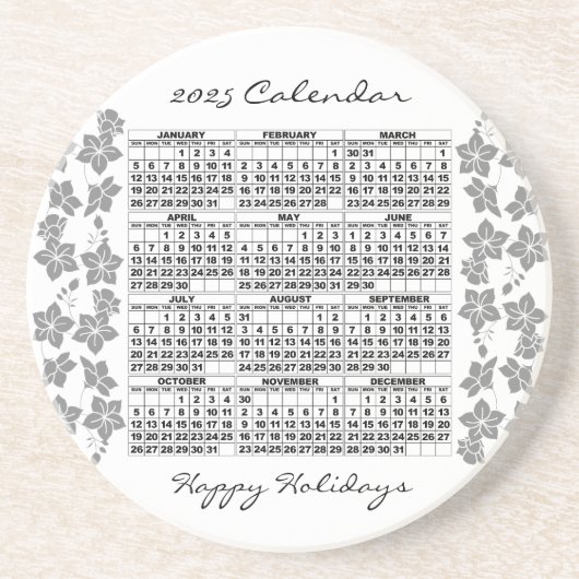 2025 Kalender Onderzetter Bloemen Wit (Voorkant)