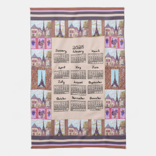 2025 Kalender Parijs Eiffeltoren Pointillisme Art Theedoek