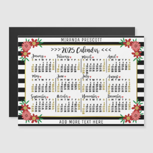 2025 Kalender Preppy Bloemen Strepen Aangepaste na Magnetische Uitnodiging