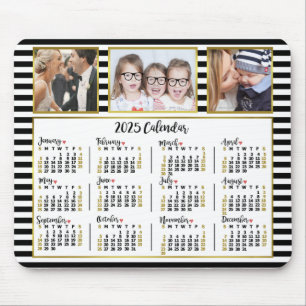 2025 Kalender Preppy Stripes Aangepaste Fotocollag Muismat