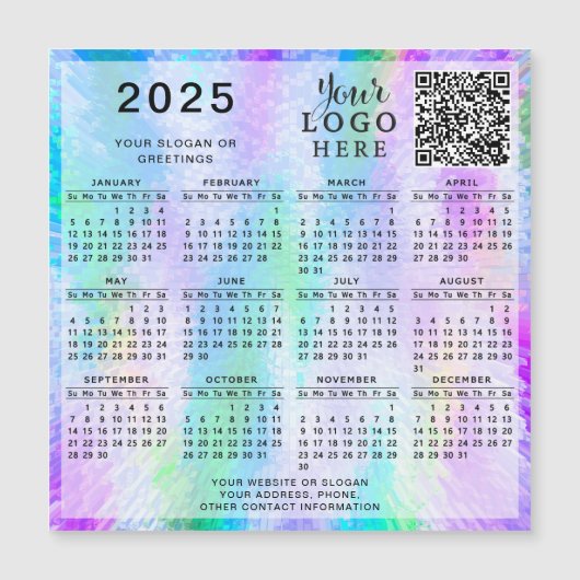 2025 Kalender QR Code Bedrijf Logo Faux Iridescent (Voorkant)