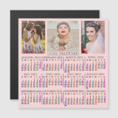 2025 Kalender Roze Familie Foto Collage Magneet (Voorkant / Achterkant)