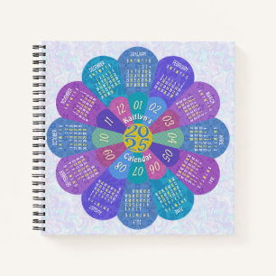 2025 Kalender Unieke Boho Paarse Bloem Custom Notitieboek