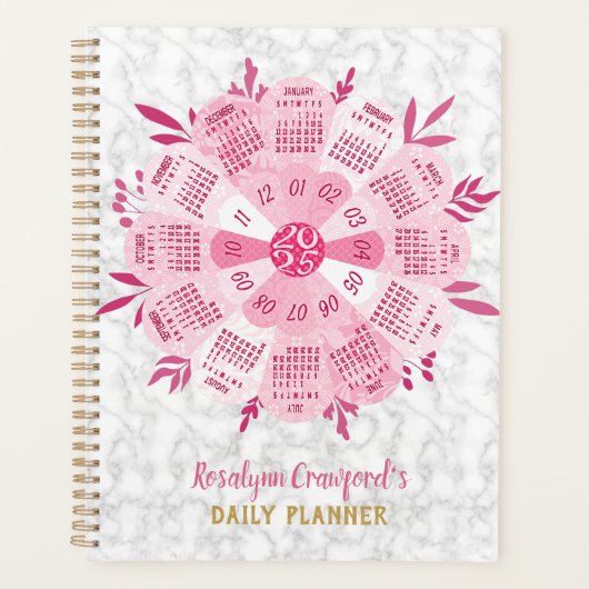 2025 Kalender Unieke Boho Roze Bloem Aangepaste Na Planner (Voorkant)