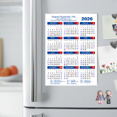 2025 Kalender Zakelijk Eenvoudig Blauw Rood Magnet