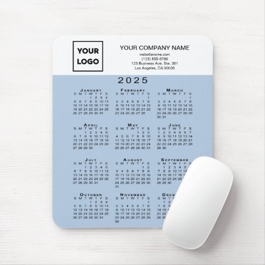 2025 Kalender Zakelijk Logo Tekst Lichtblauw Muismat (Met muis)