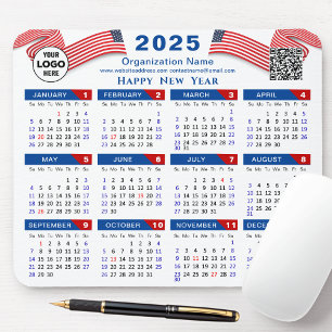 2025 Kalender Zakelijk Logo US Patriottisch Blauw  Muismat