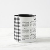 2025 Kalender Zwart Wit Gingham Plaid Sjabloon Mok (Midden)