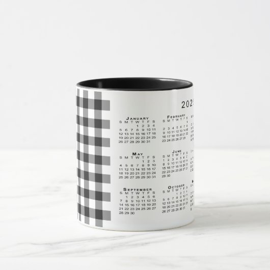 2025 Kalender Zwart Wit Gingham Plaid Sjabloon Mok (Midden)