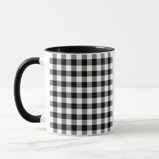 2025 Kalender Zwart Wit Gingham Plaid Sjabloon Mok (Links)